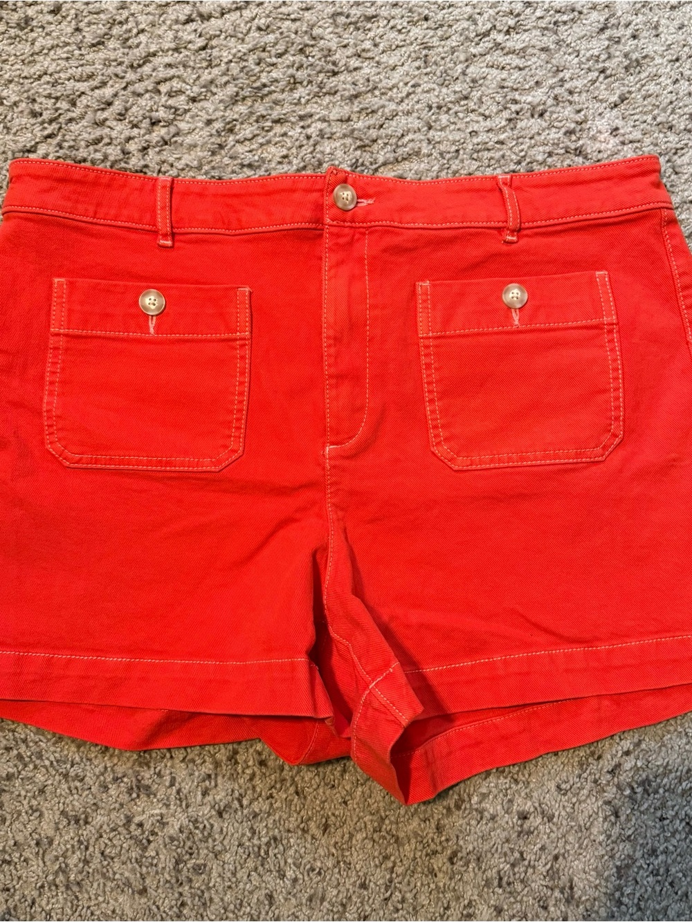 LOFT Bright Red Cotton Bermuda Shorts with Front Patch Pockets